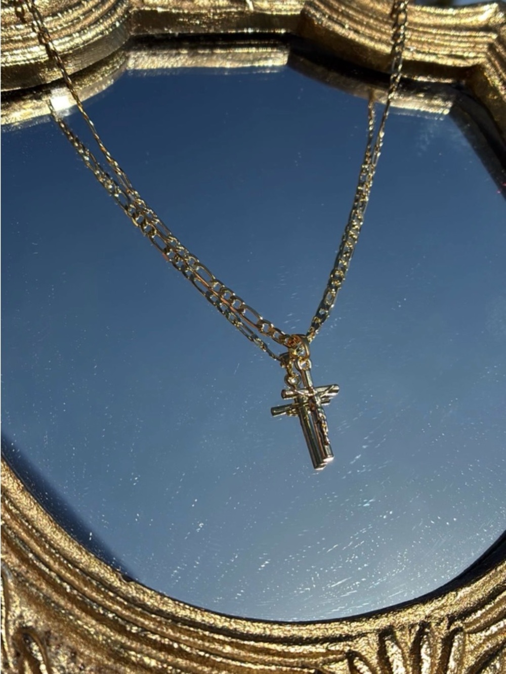 18k gold plated Cross Pendant Necklace - Layered Chain